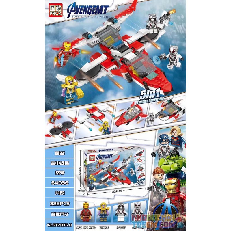 PRCK 64036 non Lego NHÂN VIÊN HÀNG KHÔNG bộ đồ chơi xếp lắp ráp ghép mô hình Marvel Super Heroes AVENGEMT Siêu Anh Hùng Marvel 322 khối