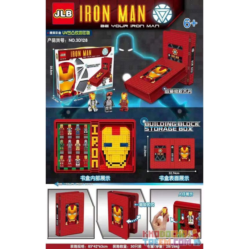 JLB 3D128 non Lego SÁCH TUYỂN TẬP NGƯỜI SẮT bộ đồ chơi xếp lắp ráp ghép mô hình Super Heroes IRON MAN BUILDING BLOCK STORAGE BOOK Siêu Nhân Anh Hùng