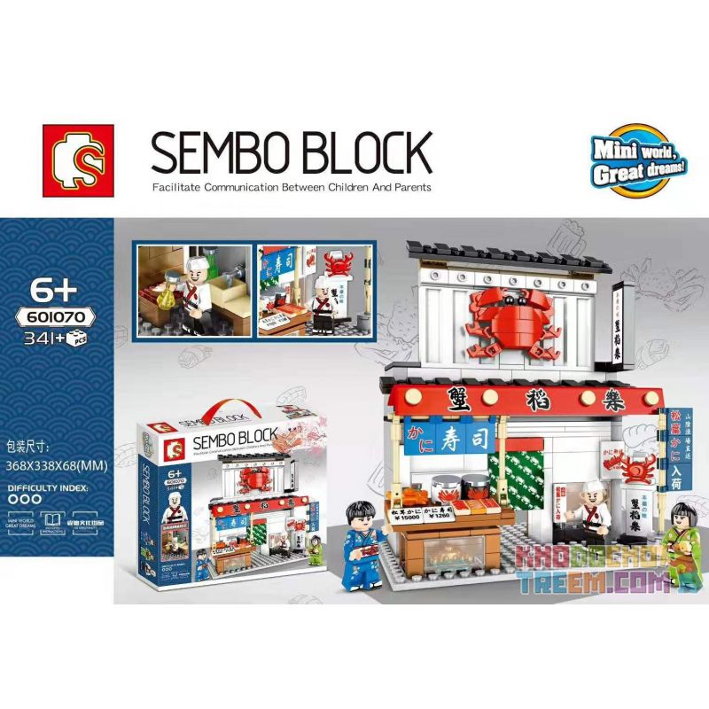 SEMBO 601070 non Lego NHÀ HÀNG SUSHI CRAB INARI bộ đồ chơi xếp lắp ráp ghép mô hình Japanese Street Đường Phố Nhật Bản 341 khối
