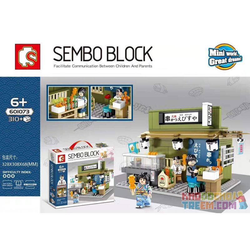 SEMBO 601073 non Lego QUÁN XIÊN QUE bộ đồ chơi xếp lắp ráp ghép mô hình Japanese Street Đường Phố Nhật Bản 310 khối
