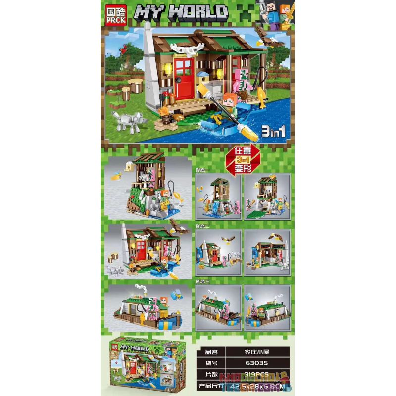 PRCK 63035 non Lego NÔNG TRẠI COTTAGE 3IN1. bộ đồ chơi xếp lắp ráp ghép mô hình Minecraft MY WORLD Game Xây Dựng 319 khối