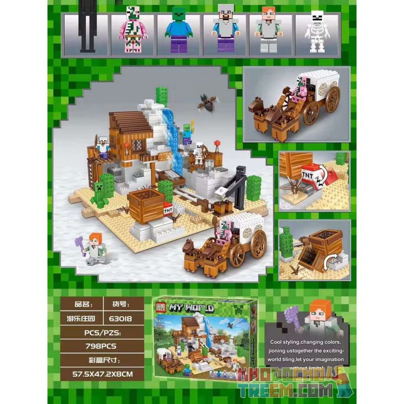 PRCK 63018 non Lego TRANG VIÊN GIẢI TRÍ bộ đồ chơi xếp lắp ráp ghép mô hình Minecraft MY WORLD Game Xây Dựng 798 khối