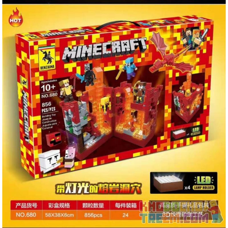 RENZAIMA 680 non  HANG ĐỘNG DUNG NHAM VỚI ÁNH SÁNG bộ đồ chơi xếp lắp ráp ghép mô hình Minecraft Game Xây Dựng 856 khối