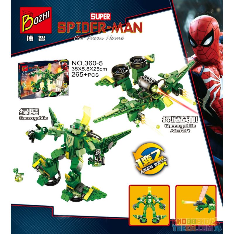 BOZHI 260-5 non Lego NHỮNG NGƯỜI XÂU CHUỖI MA THUẬT XANH MÁY BAY CHIẾN ĐẤU bộ đồ chơi xếp lắp ráp ghép mô hình Super Heroes Siêu Nhân Anh Hùng 265 khối