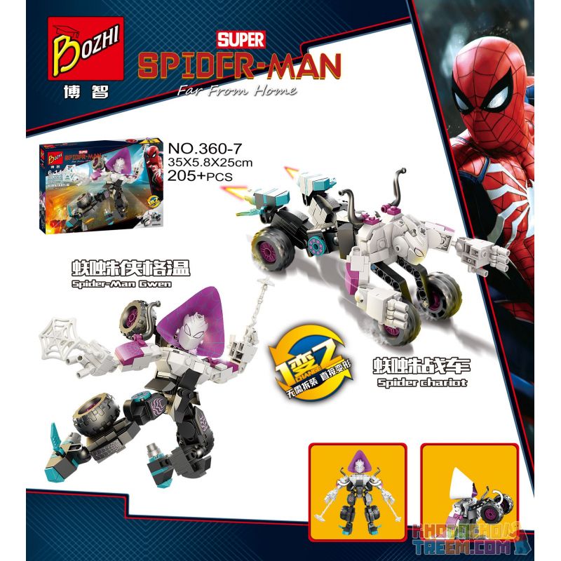 BOZHI 360-7 non Lego BÚP BÊ XÂY DỰNG SPIDERMAN GWEN CỖ XE NGƯỜI NHỆN bộ đồ chơi xếp lắp ráp ghép mô hình Super Heroes Siêu Nhân Anh Hùng 205 khối