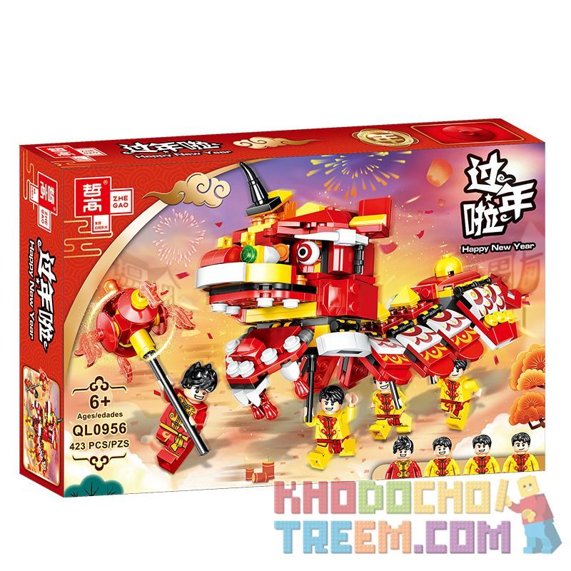 ZHEGAO QL0956 0956 non  MÚA SƯ TỬ bộ đồ chơi xếp lắp ráp ghép mô hình Seasonal HEPPY NEW YEAR Mùa Lễ Hội 423 khối