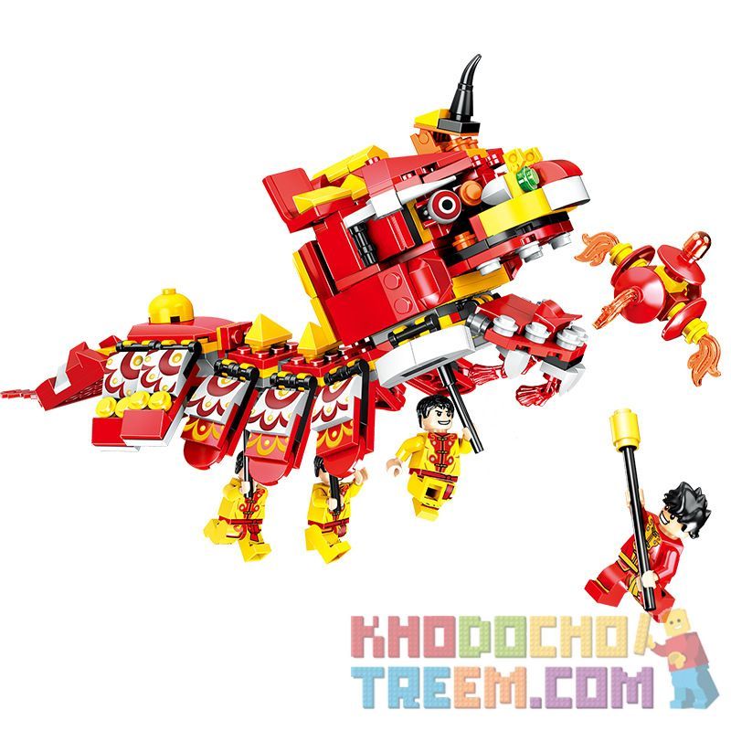 ZHEGAO QL0956 0956 non  MÚA SƯ TỬ bộ đồ chơi xếp lắp ráp ghép mô hình Seasonal HEPPY NEW YEAR Mùa Lễ Hội 423 khối