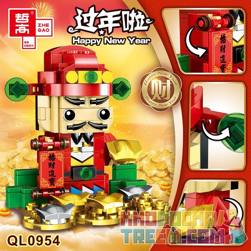 ZHEGAO QL0954 0954 non  THẦN TÀI bộ đồ chơi xếp lắp ráp ghép mô hình Brickheadz HEPPY NEW YEAR Nhân Vật Đầu To 220 khối