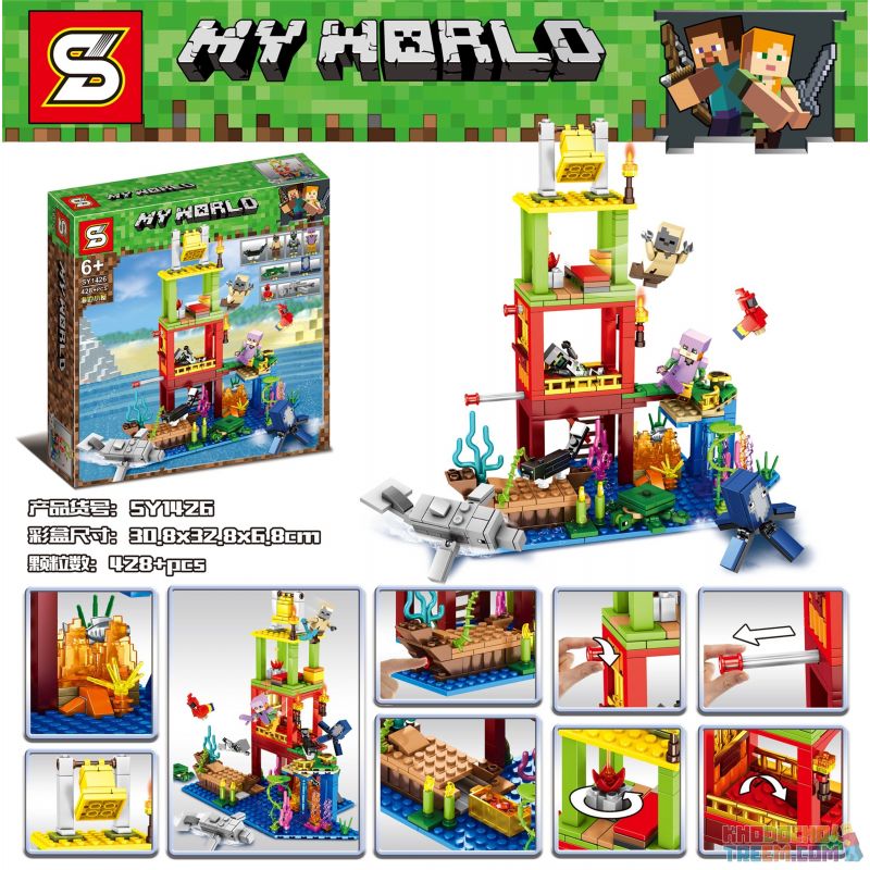 SHENG YUAN SY SY1426 1426 non Lego NGÔI NHÀ NHỎ VEN BIỂN bộ đồ chơi xếp lắp ráp ghép mô hình Minecraft MY WORLD Game Xây Dựng 428 khối
