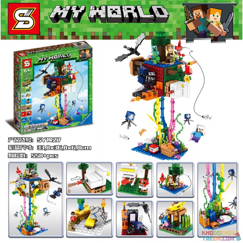 SHENG YUAN SY SY1427 1427 non Lego THẾ GIỚI BA CHIỀU bộ đồ chơi xếp lắp ráp ghép mô hình Minecraft MY WORLD Game Xây Dựng 558 khối