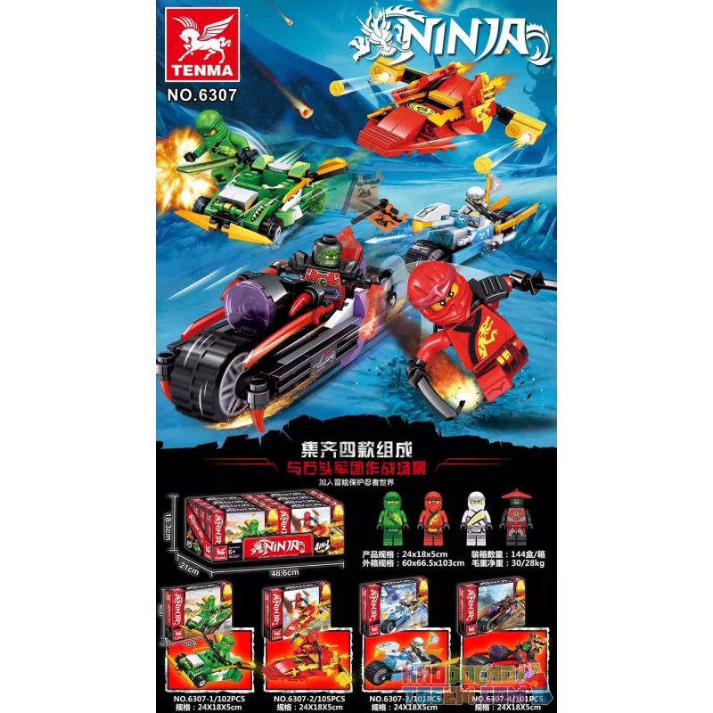 TENMA 6307-1 6307-2 6307-3 6307-4 non Lego PHANTOM NINJA CHIẾN ĐẤU VỚI STONE LEGION bộ đồ chơi xếp lắp ráp ghép mô hình The Lego Ninjago Movie Ninja Lốc Xoáy 409 khối