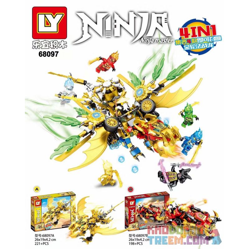 LY 68097 non Lego 4 KẾT HỢP RỒNG VÀNG MA THUẬT bộ đồ chơi xếp lắp ráp ghép mô hình The Lego Ninjago Movie NINJA MASTER Ninja Lốc Xoáy 833 khối