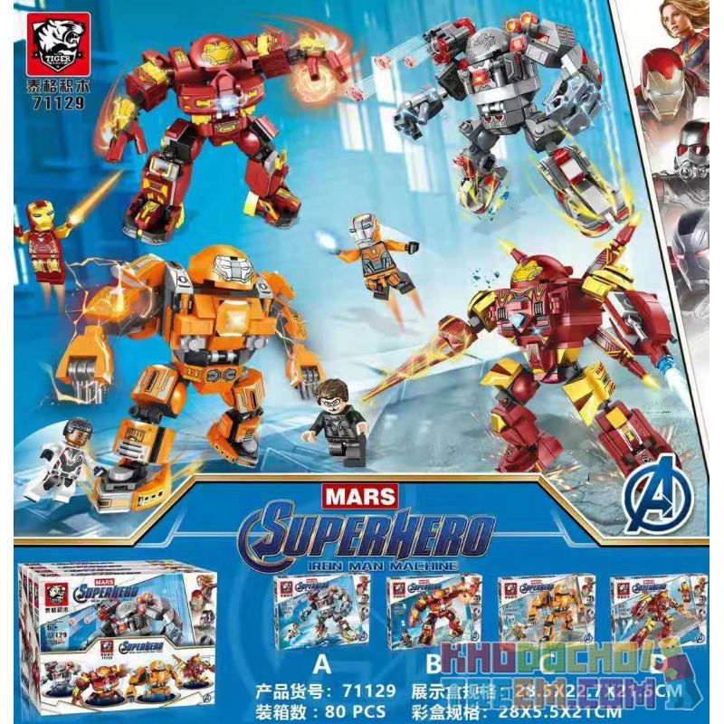TIGER 71129 non Lego IRON MAN ANTI-HULK ARMOR 4 LOẠI bộ đồ chơi xếp lắp ráp ghép mô hình Super Heroes Siêu Nhân Anh Hùng