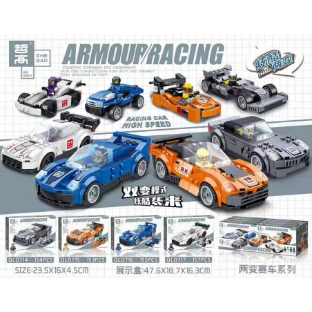 ZHEGAO QL0714 0714 QL0715 0715 QL0716 0716 QL0717 0717 non  4 MÔ HÌNH bộ đồ chơi xếp lắp ráp ghép mô hình Armour Racing Đua Xe Vũ Trang 619 khối