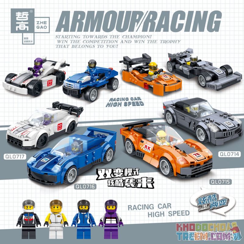 ZHEGAO QL0714 0714 QL0715 0715 QL0716 0716 QL0717 0717 non  4 MÔ HÌNH bộ đồ chơi xếp lắp ráp ghép mô hình Armour Racing Đua Xe Vũ Trang 619 khối