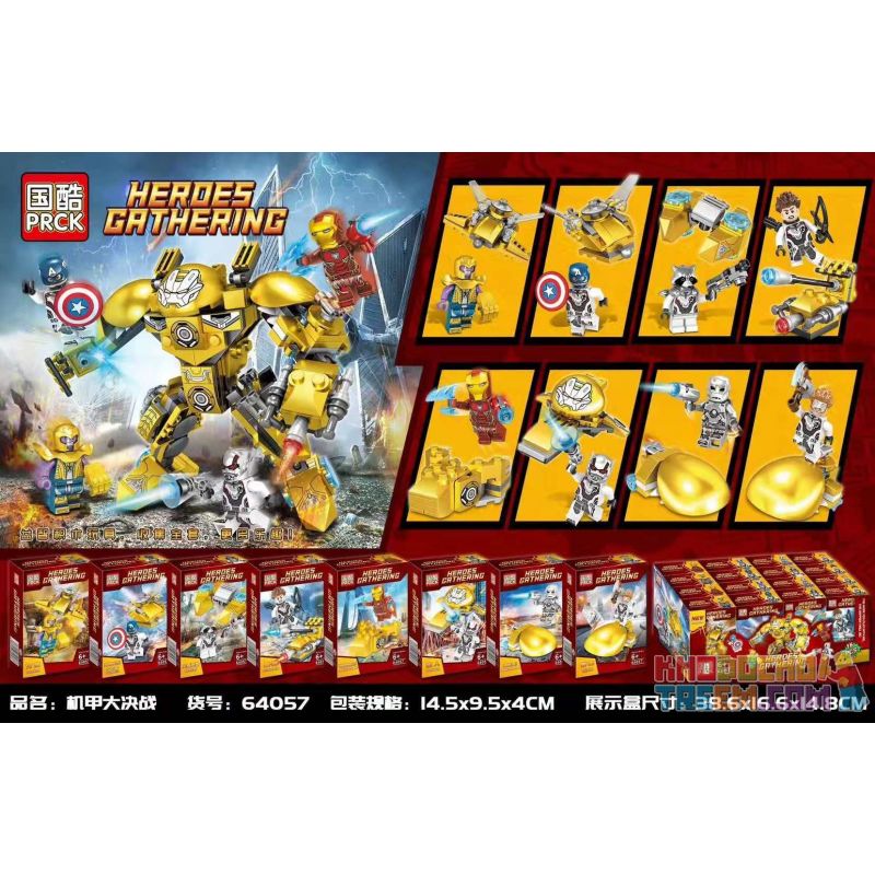 PRCK 64057 non Lego MECH CHIẾN 8 KẾT HỢP bộ đồ chơi xếp lắp ráp ghép mô hình Marvel Super Heroes HEROES GATHERING Siêu Anh Hùng Marvel