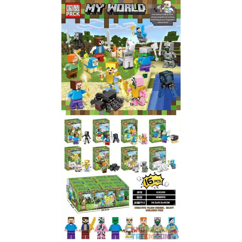 PRCK 63028 non Lego 8 NHÂN VẬT NHỎ bộ đồ chơi xếp lắp ráp ghép mô hình Minecraft MY WORLD Game Xây Dựng