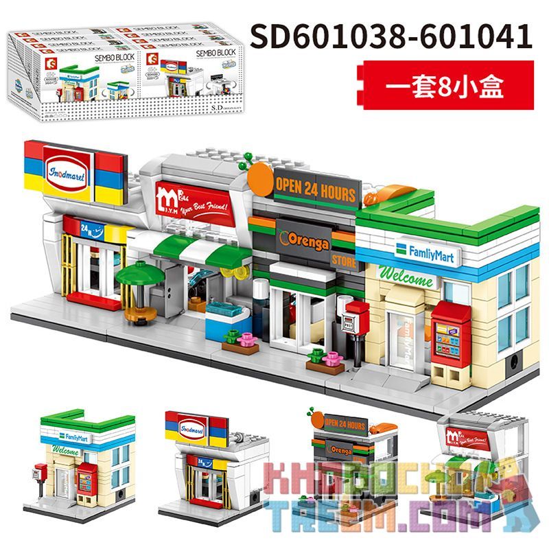 SEMBO 601038 601039 601040 601041 non Lego SIÊU THỊ CỬA HÀNG TIỆN LỢI 4 LOẠI bộ đồ chơi xếp lắp ráp ghép mô hình 523 khối