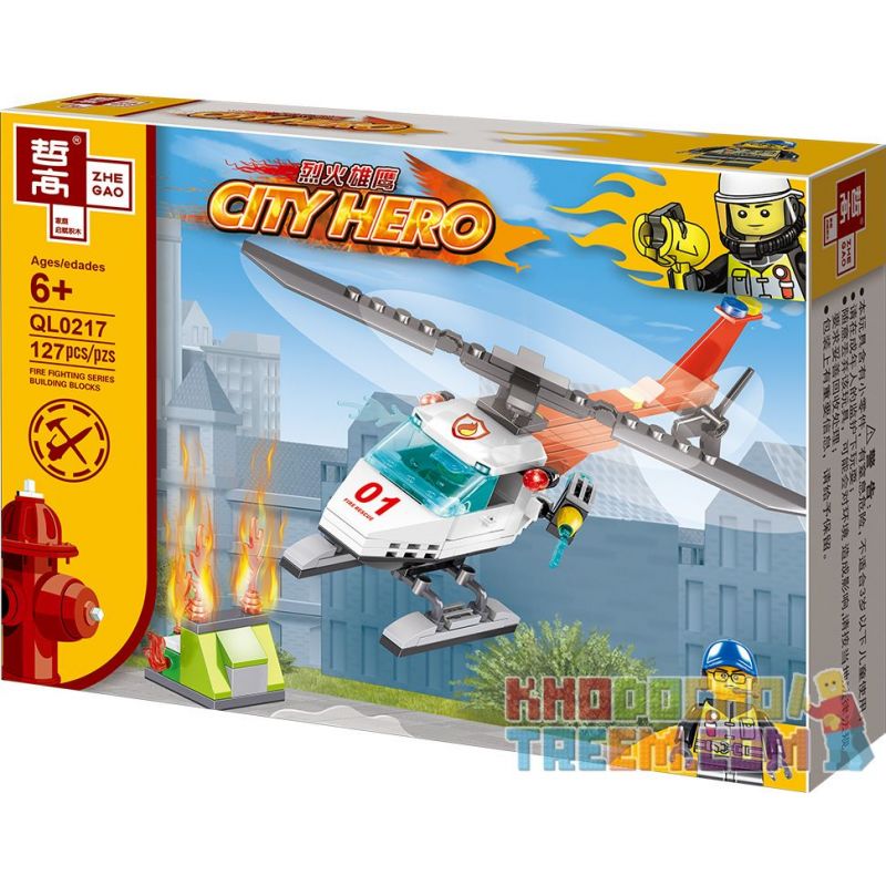 ZHEGAO QL0217 0217 non  CỨU HỎA QUÁN CÀ PHÊ 4 KIỂU bộ đồ chơi xếp lắp ráp ghép mô hình City Hero Anh Hùng Trong Thành Phố 479 khối