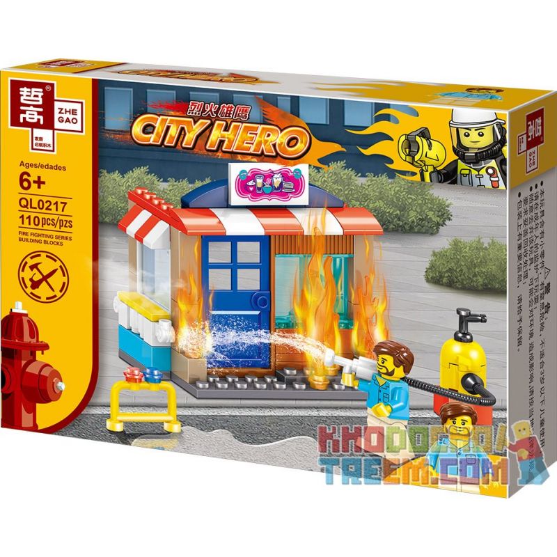 ZHEGAO QL0217 0217 non  CỨU HỎA QUÁN CÀ PHÊ 4 KIỂU bộ đồ chơi xếp lắp ráp ghép mô hình City Hero Anh Hùng Trong Thành Phố 479 khối