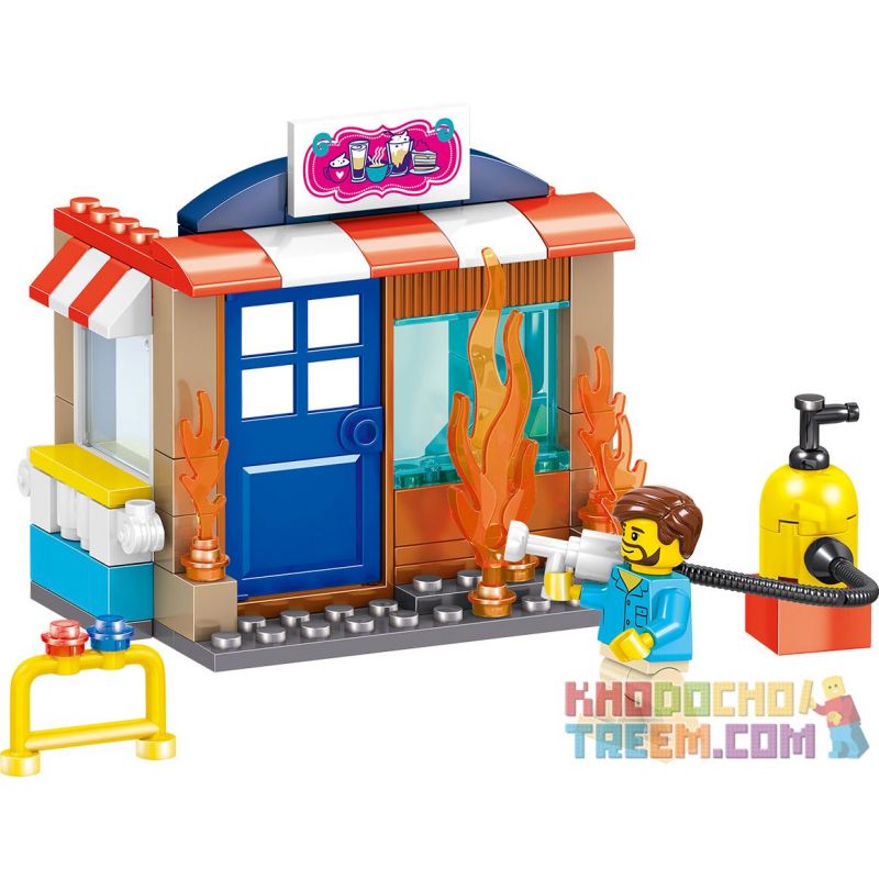 ZHEGAO QL0217 0217 non  CỨU HỎA QUÁN CÀ PHÊ 4 KIỂU bộ đồ chơi xếp lắp ráp ghép mô hình City Hero Anh Hùng Trong Thành Phố 479 khối