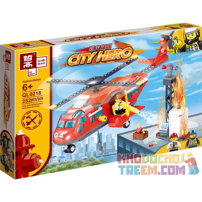 ZHEGAO QL0218 0218 non  TRỰC THĂNG CỨU HỘ HỎA bộ đồ chơi xếp lắp ráp ghép mô hình City Hero Anh Hùng Trong Thành Phố 252 khối