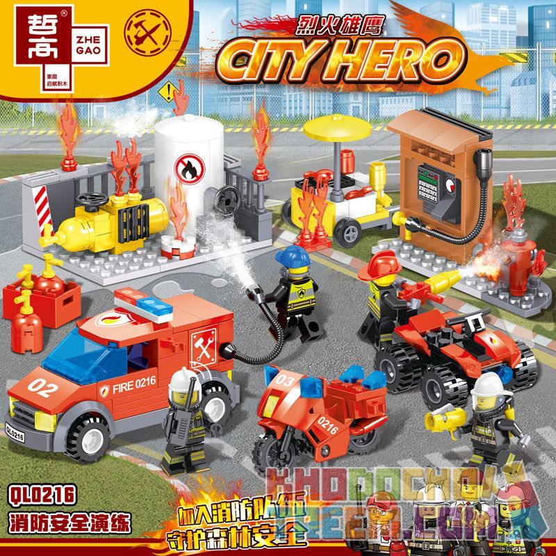 ZHEGAO QL0216 0216 non  MÁY KHOAN PHÒNG CHÁY CHỮA 4 MẪU bộ đồ chơi xếp lắp ráp ghép mô hình City Hero Anh Hùng Trong Thành Phố 335 khối