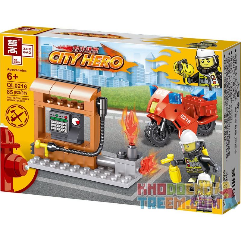 ZHEGAO QL0216 0216 non  MÁY KHOAN PHÒNG CHÁY CHỮA 4 MẪU bộ đồ chơi xếp lắp ráp ghép mô hình City Hero Anh Hùng Trong Thành Phố 335 khối