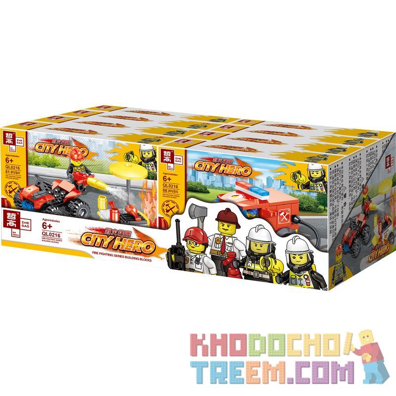 ZHEGAO QL0216 0216 non  MÁY KHOAN PHÒNG CHÁY CHỮA 4 MẪU bộ đồ chơi xếp lắp ráp ghép mô hình City Hero Anh Hùng Trong Thành Phố 335 khối