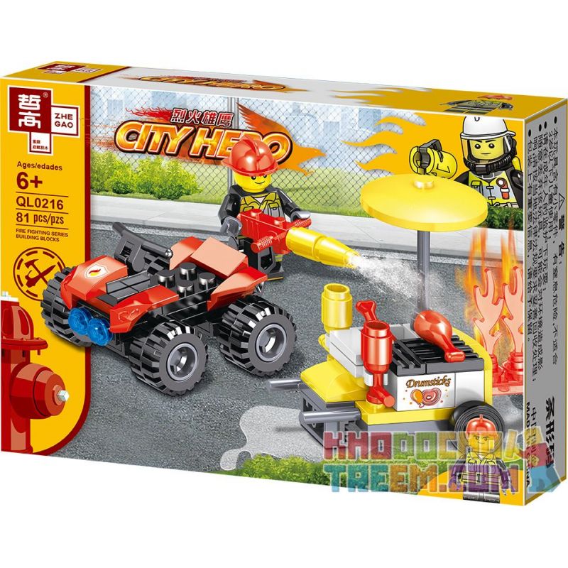 ZHEGAO QL0216 0216 non  MÁY KHOAN PHÒNG CHÁY CHỮA 4 MẪU bộ đồ chơi xếp lắp ráp ghép mô hình City Hero Anh Hùng Trong Thành Phố 335 khối