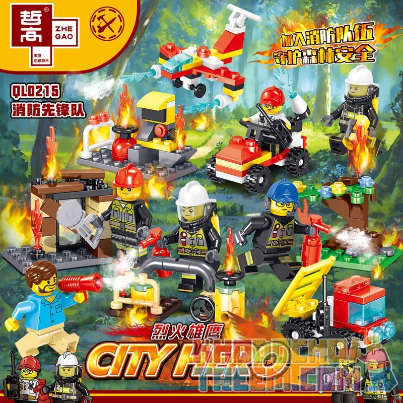 ZHEGAO QL0215 0215 non Lego 8 NGƯỜI TIÊN PHONG LỬA bộ đồ chơi xếp lắp ráp ghép mô hình City Hero Anh Hùng Trong Thành Phố