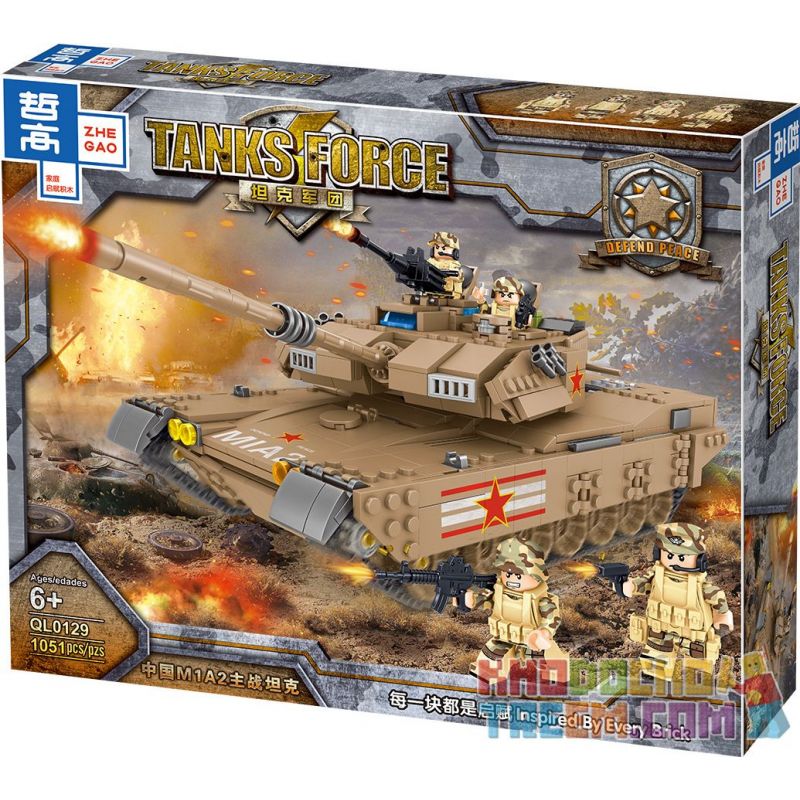 ZHEGAO QL0129 0129 non  XE TĂNG CHIẾN ĐẤU CHỦ LỰC M1A2 CỦA TRUNG QUỐC bộ đồ chơi xếp lắp ráp ghép mô hình Tank Battle TANKSFORCE Xe Tăng Đối Đầu 1051 khối