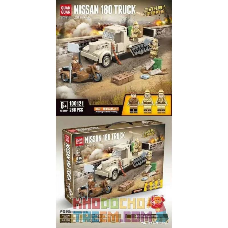 QuanGuan 100121 Quan Guan 100121 non Lego XE TẢI NISSAN 180 bộ đồ chơi xếp lắp ráp ghép mô hình Military Army NISSAN 180 TRUCK Quân Sự Bộ Đội 266 khối