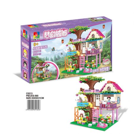 WOMA C0213 0213 non  CUỘC PHIÊU LƯU VÀO NGÔI NHÀ TRÊN CÂY TRONG RỪNG bộ đồ chơi xếp lắp ráp ghép mô hình  Các Bạn Gái 560 khối