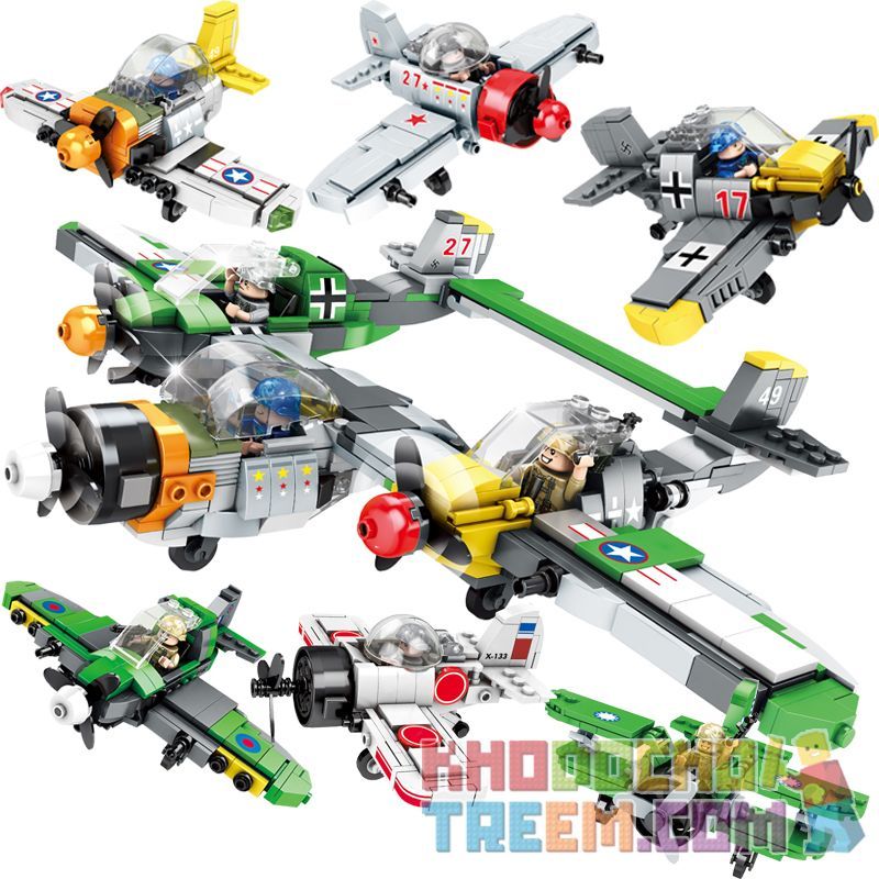 QIAO LE TONG TS88051 88051 Xếp hình kiểu Lego MILITARY ARMY Alliance Fighter 6 Spitfire, BF-109, Zero, P-40, La-7, Hawker-III Máy Bay Chiến đấu Liên Minh 6 Spitfire, BF-109, Zero, P-40, La-7, Hawk-III 1083 khối