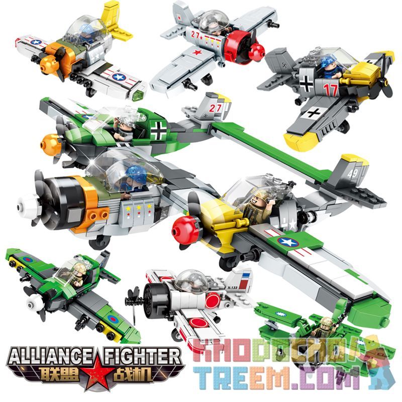 QIAO LE TONG TS88051 88051 non  MÁY BAY CHIẾN ĐẤU LIÊN MINH 6 SPITFIRE BF-109 ZERO P-40 LA-7 HAWK-III bộ đồ chơi xếp lắp ráp ghép mô hình Military Army ALLIANCE FIGHTER Quân Sự Bộ Đội 1083 khối