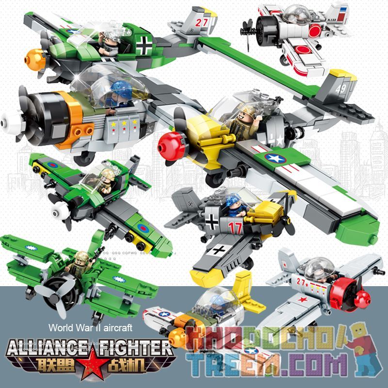 QIAO LE TONG TS88051 88051 non  MÁY BAY CHIẾN ĐẤU LIÊN MINH 6 SPITFIRE BF-109 ZERO P-40 LA-7 HAWK-III bộ đồ chơi xếp lắp ráp ghép mô hình Military Army ALLIANCE FIGHTER Quân Sự Bộ Đội 1083 khối