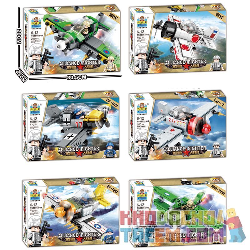 QIAO LE TONG TS88051 88051 non  MÁY BAY CHIẾN ĐẤU LIÊN MINH 6 SPITFIRE BF-109 ZERO P-40 LA-7 HAWK-III bộ đồ chơi xếp lắp ráp ghép mô hình Military Army ALLIANCE FIGHTER Quân Sự Bộ Đội 1083 khối