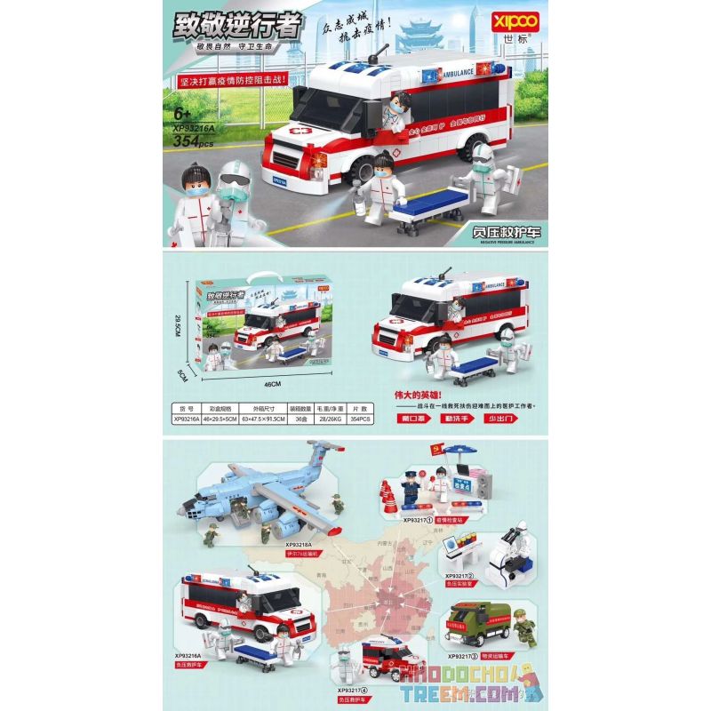 XIPOO XP93216A 93216A Xếp hình kiểu Lego CORONAVIRUS COVID-19 PANDEMIC Pay Tribute Negative Pressure Ambulance Xe Cứu Thương áp 
