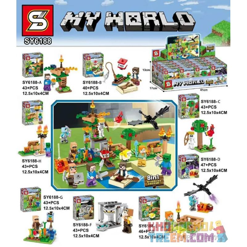 SHENG YUAN SY SY6188 6188 Xếp hình kiểu Lego MINECRAFT 8 Models In My World Minecraft 8 Mô Hình 348 khối