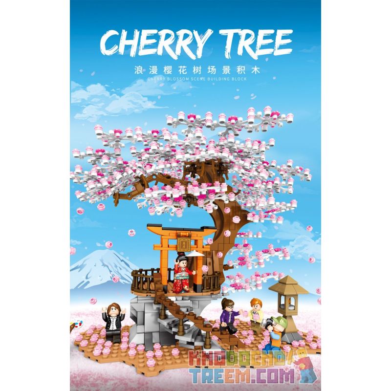 SEMBO 601076 non  MỨC ĐỘ TRUNG BÌNH CHERRY VIEW bộ đồ chơi xếp lắp ráp ghép mô hình Cherry Blossom Season Mùa Hoa Anh Đào 1167 khối