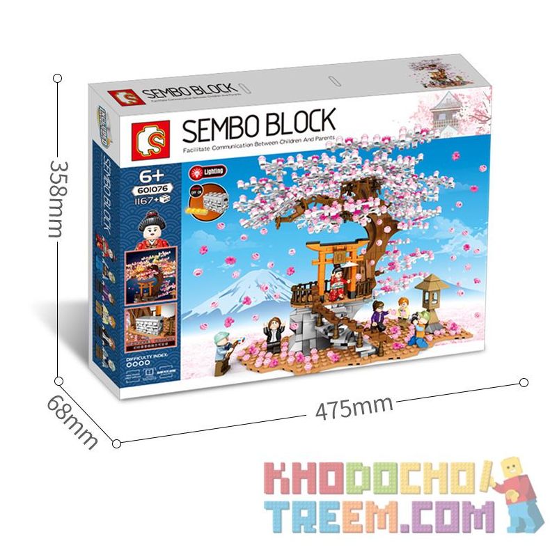 SEMBO 601076 non  MỨC ĐỘ TRUNG BÌNH CHERRY VIEW bộ đồ chơi xếp lắp ráp ghép mô hình Cherry Blossom Season Mùa Hoa Anh Đào 1167 khối
