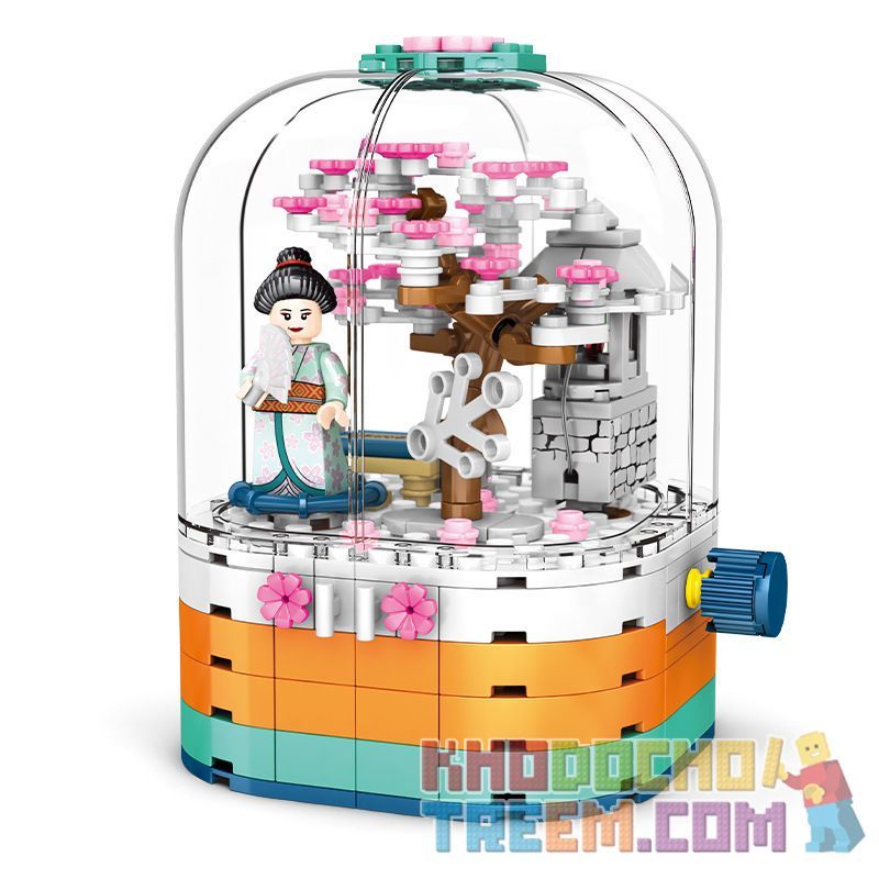 SEMBO 601077 Xếp hình kiểu Lego Cherry Blossom Season Transparent Light Rotating Box Hộp Xoay đèn Trong Suốt 259 khối