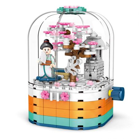 SEMBO 601077 non  HỘP XOAY ĐÈN TRONG SUỐT bộ đồ chơi xếp lắp ráp ghép mô hình Cherry Blossom Season Mùa Hoa Anh Đào 259 khối
