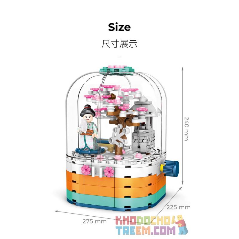 SEMBO 601077 non  HỘP XOAY ĐÈN TRONG SUỐT bộ đồ chơi xếp lắp ráp ghép mô hình Cherry Blossom Season Mùa Hoa Anh Đào 259 khối