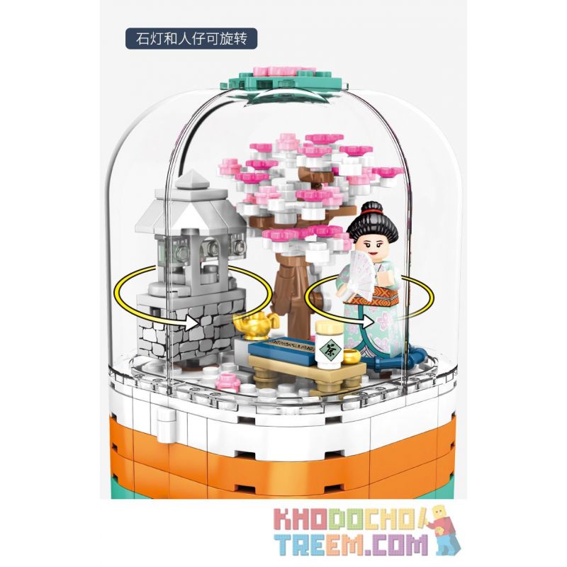 SEMBO 601077 non  HỘP XOAY ĐÈN TRONG SUỐT bộ đồ chơi xếp lắp ráp ghép mô hình Cherry Blossom Season Mùa Hoa Anh Đào 259 khối