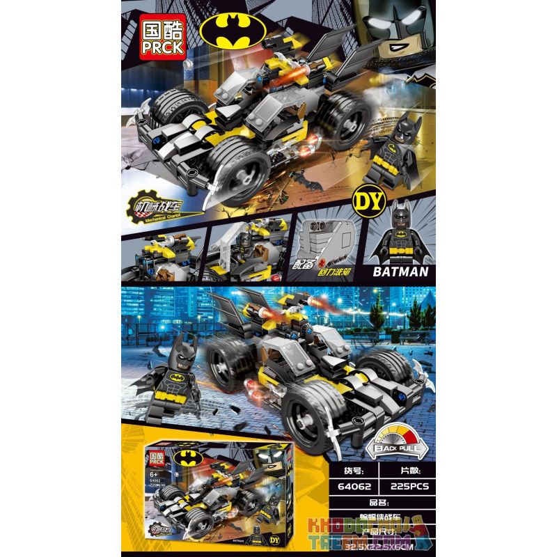 PRCK 64062 Xếp hình kiểu THE LEGO BATMAN MOVIE Mechanical Chariot Batman Car Pull Back Car Người Dơi Xe Ngựa Kéo Xe Trở Lại 225 khối
