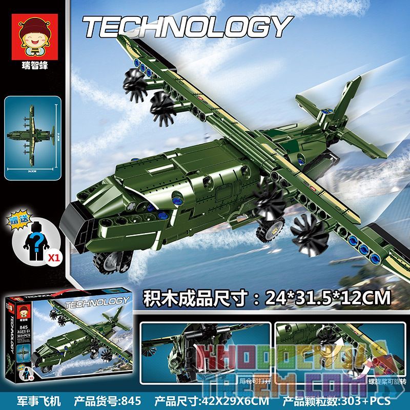 QS08 915 RUIZHI BEE 845 Xếp hình kiểu Lego TECHNIC Technology Military Aircraft Máy Bay Quân Sự 303 khối