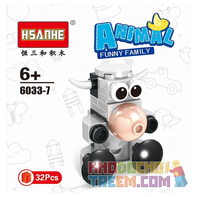 HSANHE 6033 non  10 CON VẬT SÁNG TẠO CỪU GẤU RỒNG CÁO KỲ LÂN HẢI CẨU BÒ VẸT CHIM CÁNH CỤT GÀ TRỐNG bộ đồ chơi xếp lắp ráp ghép mô hình Creator ANIMAL FUNNY FAMILY 338 khối