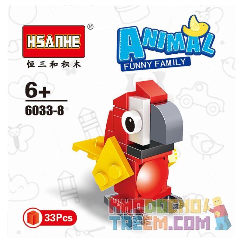 HSANHE 6033 non  10 CON VẬT SÁNG TẠO CỪU GẤU RỒNG CÁO KỲ LÂN HẢI CẨU BÒ VẸT CHIM CÁNH CỤT GÀ TRỐNG bộ đồ chơi xếp lắp ráp ghép mô hình Creator ANIMAL FUNNY FAMILY 338 khối